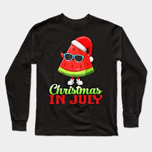 Watermelon Christmas Tree Christmas In July Summer Vacation Long Sleeve T-Shirt